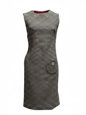 Gay Gibson Black & White Houndstooth Sheath Dress with Pocket Button